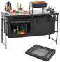 VEVOR Camping Kitchen Table, Folding Outdoor Cooking Table, 3 Adjustable Heights, Aluminum Lightweight Portable Cook Station with Storage Organizer, Carry Handle, for BBQ Party Picnic RV Travel, Black