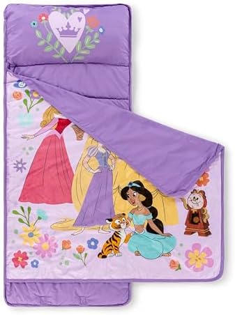 Jay Franco Kids Nap Mat with Embedded Pillow & Blanket – Soft 46"x20" Microfiber Sleeping Bag with Name Tag & Handle