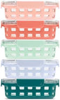 Ello Duraglass 3.4 Cup Glass Meal Prep Containers, 10 Pc, 5 Pack, Melon