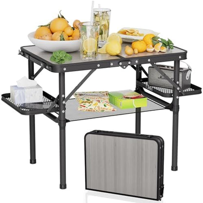 Titanker Folding Camping Table 2ft, Small Camp Table Portable with Side Racks & Storage Net, Small Picnic Table, Portable Beach Desk, Car Camping Essentials, Aluminum Light & Solid