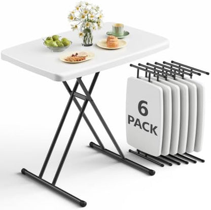 Folding Table 30 Inch -6pack, Small Desk Adjustable Height TV Tray for Laptop, Couch, Camping - Heavy Duty Utility Foldable Table for Small Spaces, No Assembly Required, White