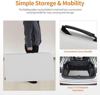 BestOffice | 8FT Folding Table | White | Portable Plastic Table