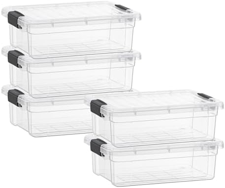 Superio 7.4 Quart Clear Plastic Storage Bin with Lid, Stackable Organizer Box, BPA-Free Storage Container for Home, Garage, School & Office, 5 Pack