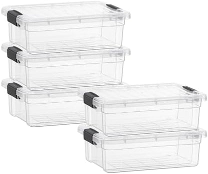 Superio 7.4 Quart Clear Plastic Storage Bin with Lid, Stackable Organizer Box, BPA-Free Storage Container for Home, Garage, School & Office, 5 Pack