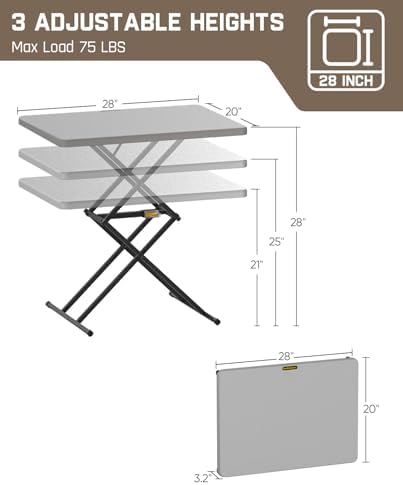 FanttikOutdoor Small Folding Table Quick Adjust 3 Heights, TV Tray, Dining
