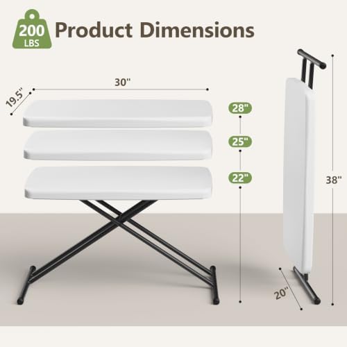 30in Folding Table Adjustable Height Heavy Duty Plastic Folding Tables with Carry Handles,Fold Portable Tables with Steel Legs for Party,Wedding,Camping,Picnic,Indoor Outdoor Events,White