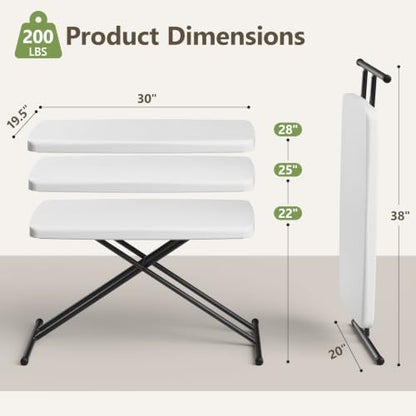 30in Folding Table Adjustable Height Heavy Duty Plastic Folding Tables with Carry Handles,Fold Portable Tables with Steel Legs for Party,Wedding,Camping,Picnic,Indoor Outdoor Events,White
