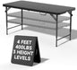 4FT Folding Table, 3 Adjustable Height & Heavy Duty, Double-Layer HDPE with Steel Legs, Foldable Table for Camping, Parties, Picnics, Black Wood Grain, 1 Pack
