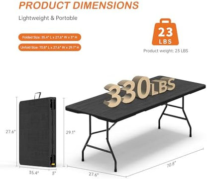 VSOAEIL 6 Foot Folding Table, 6 FT Foldable Plastic Table Heavy Duty HDPE