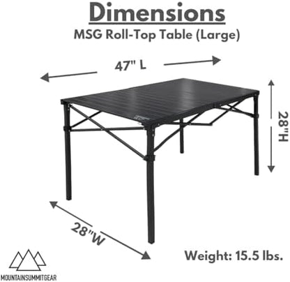 MOUNTAIN SUMMIT GEAR Heavy-Duty Roll-Top Table for Camping (Large) - Portable Aluminum-Top Folding Table with Steel Frame by Caddis Sports
