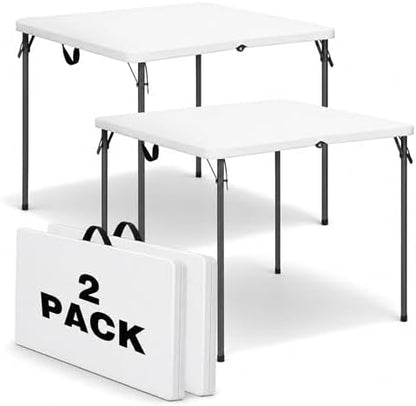 34" Square Folding Table for 4 Person, 330lbs Weight Capacity Foldable Table with HDPE Tabletop & Heavy-Duty Steel Legs, Large Portable Picnic Table for Indoor Outdoor Parties, Camping, White, 2 Pack