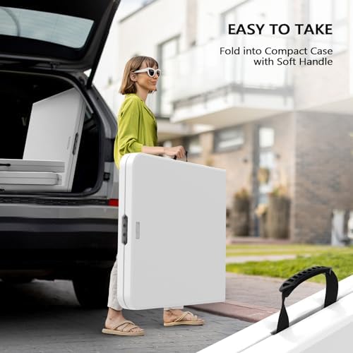 VINGLI 6 Foot Plastic Folding Table Portable Long Table for Indoor Outdoor Use Rectangular with Carrying Handle, Smooth HDPE Tabletop, White