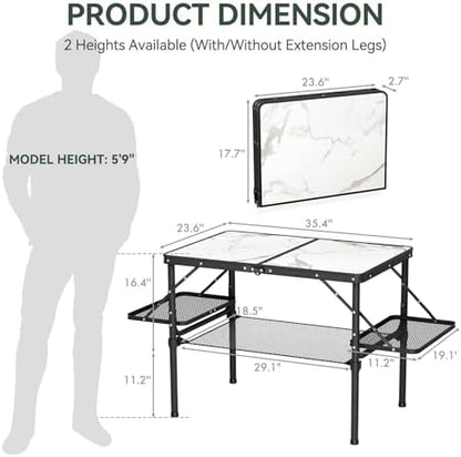 Titanker Folding Camping Table 3ft, Folding Picnic Table, Large Camp Table Portable with Extra Side Racks & Storage Net, Outdoor Patio Table, RV/Car Camping Essentials, Aluminum Light & Solid