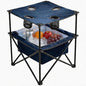 Portable Outdoor Folding Camping Table with 4 Cup Holders & Cooler Compartment, Waterproof Picnic Table for Picnic, BBQ, Beach, Hiking (Navy Blue)