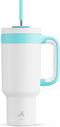 POWCAN 40 oz Tumbler with Handle, 2-in-1 Straw and Sip Lid, Leakproof, Dishwasher Safe, Insulated Stainless Steel Travel Coffee Mug, Keeps Cold for 34 Hours, Fits in Car Cup Holder (Glacier)