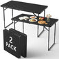 Folding Table 2 Pack, 4FT Folding Table with Adjustable Height, Black