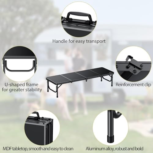 Anbte 4ft Low Folding Picnic Table with Storage Bag, 10.3" Height, Black