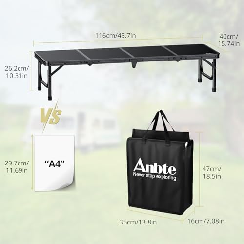Anbte 4ft Low Folding Picnic Table with Storage Bag, 10.3" Height, Black