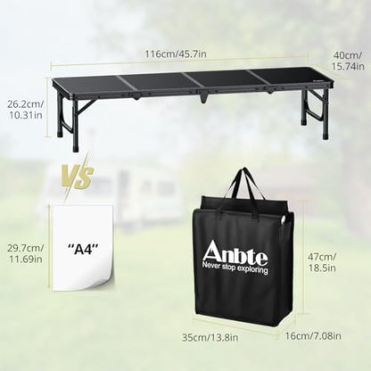 Anbte 4ft Low Folding Picnic Table with Storage Bag, 10.3" Height, Black