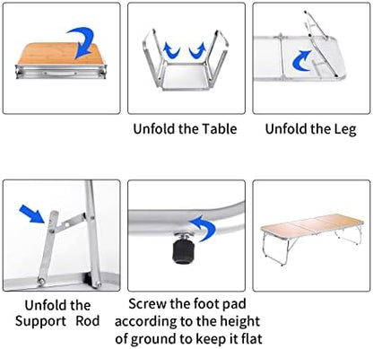 Moosinily Mini Small Camping Table 3FT Folding Picnic Table Foldable Low Camp Table Portable Short Aluminum Outdoor Short Floor Beach BBQ Yellow 35.2×15.7 inch