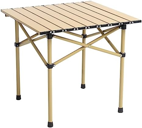 Wind Tour Portable Camping Table Folding Side Table Aluminum Lightweight Table with Carry Bag for Outdoor Cooking Hiking Picnics BBQ Travel (Khaki)