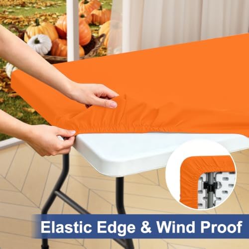 homing Rectangle Table Cloth Cover 8 Foot Orange Elastic Fitted Tablecloth