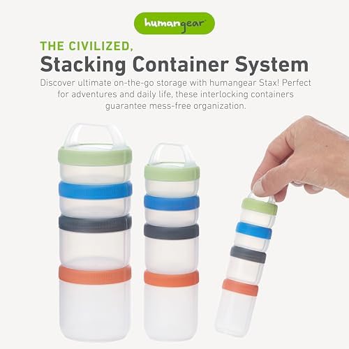 humangear Stax Modular Storage System - Food-Safe 4-Piece Stacking Container with Click-Handle
