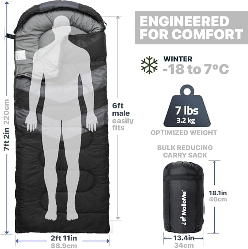 MalloMe Sleeping Bags for Adults Cold Weather & Warm - Backpacking Camping Sleeping Bag for Kids 10-12, Girls, Boys - Lightweight Compact Camping Essentials Gear Accessories Hiking Sleep Must Haves