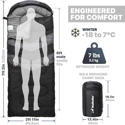 MalloMe Sleeping Bags for Adults Cold Weather & Warm - Backpacking Camping Sleeping Bag for Kids 10-12, Girls, Boys - Lightweight Compact Camping Essentials Gear Accessories Hiking Sleep Must Haves