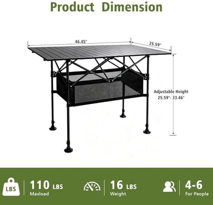 Damei century Large Folding Camping Table, 46.45×25.6in, Adjustable Height
