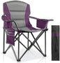 Oversized Padded Camping Chairs for Adults,Heavy Duty Support 400 Lbs,Folding Portable Lawn Chair w/Cup Holder,Cooler Bag,Side Pocket,Perfect for Outdoor Picnic,Hiking(Purple)