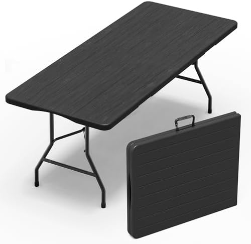 VSOAEIL 6 Foot Folding Table, 6 FT Foldable Plastic Table Heavy Duty HDPE