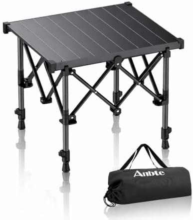 Anbte Roll Up Camping Table, Adjustable Height Max 27.5", 20” x 16”, Black