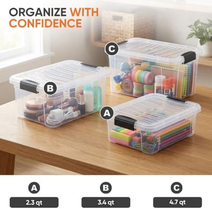 Superio 2.3 Quart Clear Plastic Storage Containers with Lids, Stackable Organizer Bins, BPA-Free Storage Boxes for Home, Office, Dorm & Classroom, 6 Pack