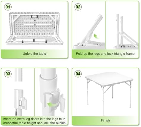 34" Square Folding Table, Plastic Card Table with Carrying Handle, Fold-in-Half Utility Portable Dining Tables Indoor Outdoor for Kitchen, Party, Picnic, Camping, Office, Wedding, White