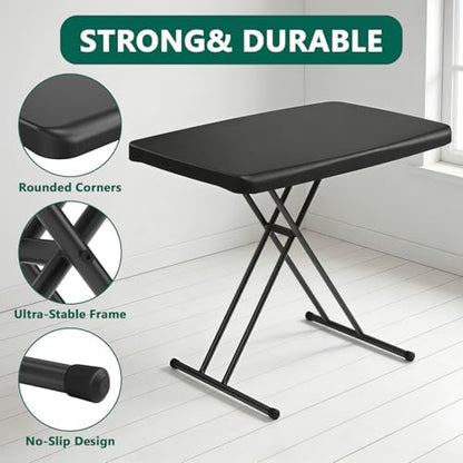 30in Folding Table, Portable Picnic Table with Adjustable Height, Foldable TV Tray Table & Laptop Desk for Small Spaces, Patio, Camping, BBQ, No Assembly Needed, Black