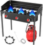 BESTFIRE 3 Burner Camping Stove, 225,000 BTU Propane Stove with Detachable Windscreen, Removable Legs & 20 PSIG Regulator&Octagonal Auxiliary Shelf&Ignition wire for Outdoor Cooking, Canning, BBQ