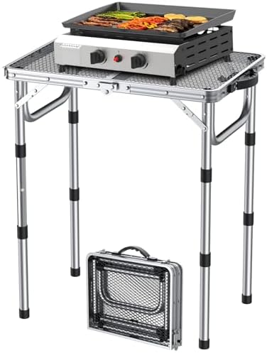 2ft Folding Grill Table 23''x16'', 3 Adjustable Heights Max 27.5'', Silver