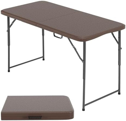 FDW | 4FT Folding Table | Brown Ratten | Portable Plastic Table
