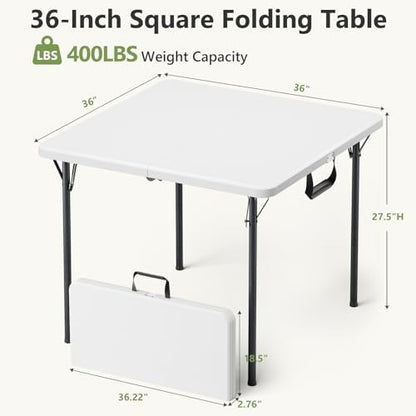 36 Inch Folding Table 2 Pack, Square Foldable Card Table with Carrying Handle, No Assembly, Portable Indoor Outdoor Utility Table for Party, Picnic, Camping, Game Night, RV Travel
