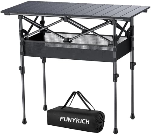 Folding Camping Table(L32.3''xW15.7''), 2 Adjustable Heights 17.3''/27.6''