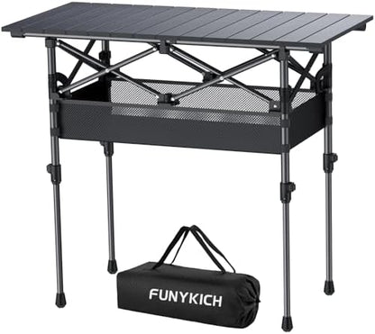Folding Camping Table(L32.3''xW15.7''), 2 Adjustable Heights 17.3''/27.6''