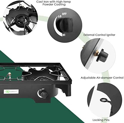 Goplus Outdoor Camping Stove, Dual Burner Propane Gas Cooker