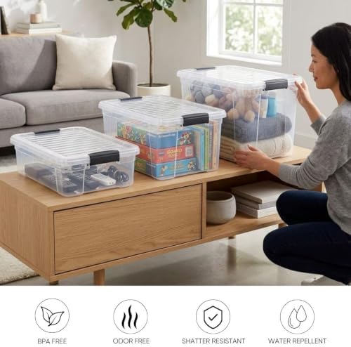 Superio 13.7 Quart Clear Plastic Storage Bin with Lid, Stackable Organizer Box, BPA-Free Storage Container for Home, Garage, School & Office, 2 Pack