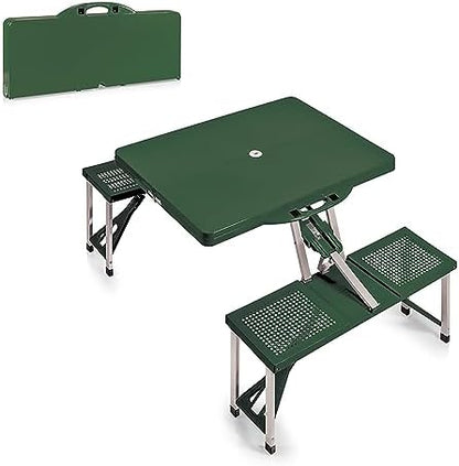 Picnic TIME Portable Folding Picnic Table with Seats for 4, Collapsible Aluminum Table with Benches & Umbrella Hole, Lightweight Foldable Table for Camping, Travel, Backyard, Tailgating