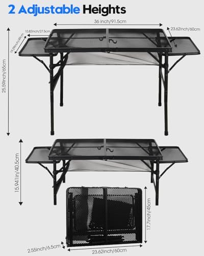 MSDADA Folding Grill Table, Height Adjustable Aluminum Outdoor Table