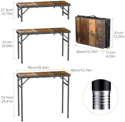 Anbte 3ft Folding Camping Table, 3 Adjustable Height 29.5", Rustic Brown