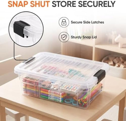 Superio 7.4 Quart Clear Plastic Storage Bin with Lid, Stackable Organizer Box, BPA-Free Storage Container for Home, Garage, School & Office, 5 Pack