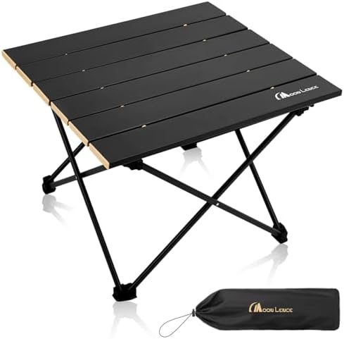 MOON LENCE Ultralight Folding Camping Table, Compact,Portable with Carry Bag, for Outdoor Cooking, Picnic, Camp, Boat, Travel (Black, Gold Side-S)