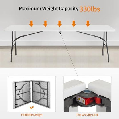 BestOffice | 8FT Folding Table | White | Portable Plastic Table